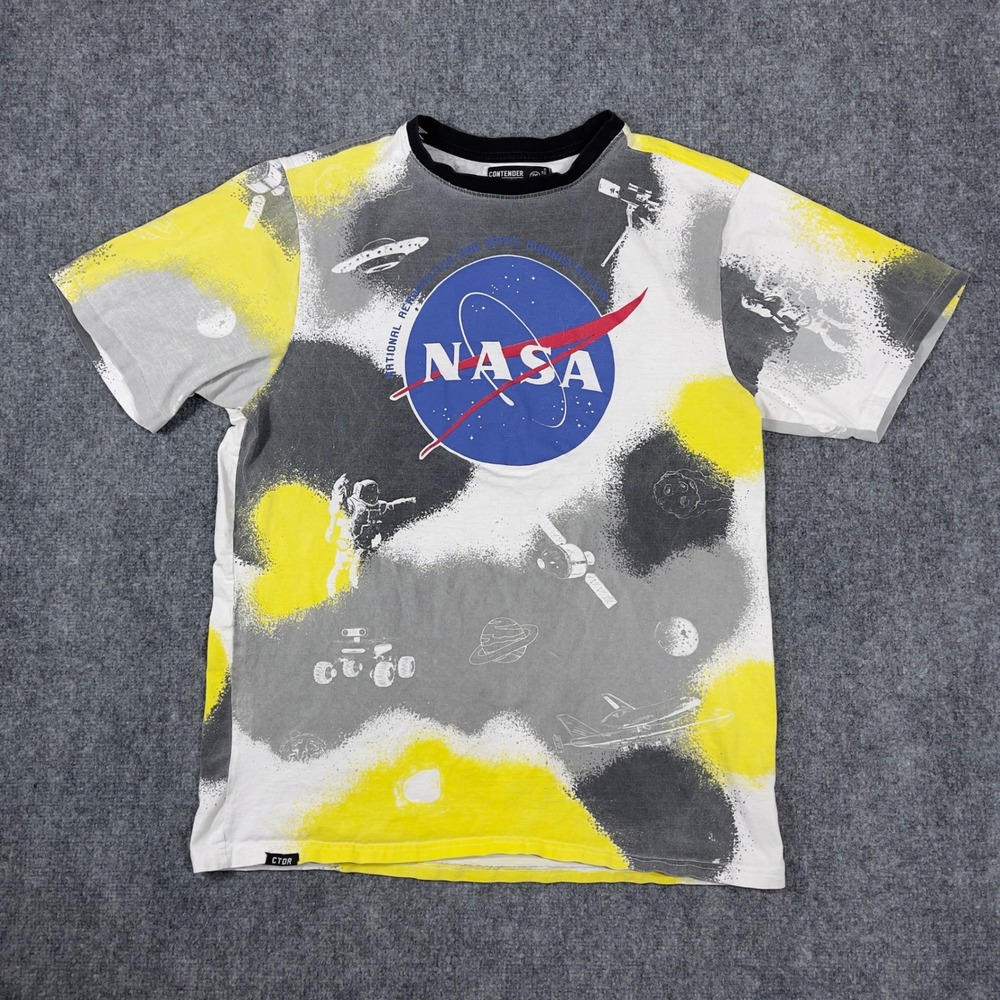 Contender NASA AOP T-Shirt Mens 2XL Yellow Grey Space Graphic Tee